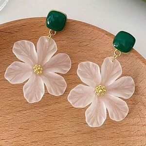 Elegant Green and White Floral Earrings